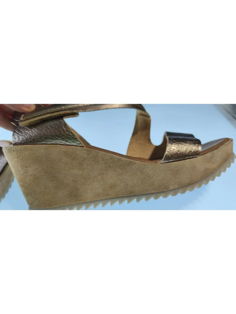 Pedro Garcia Bronze Metallic Wedge Sandals Sz 41 Suede Platform New No Box